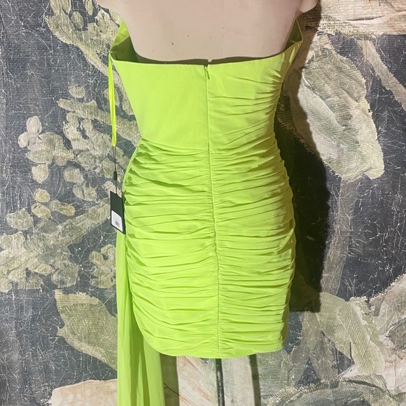 Anthropologie Ieena for Mac Duggal Strapless Ruched Faux Wrap Mesh Mini Dress - Picture 3 of 4